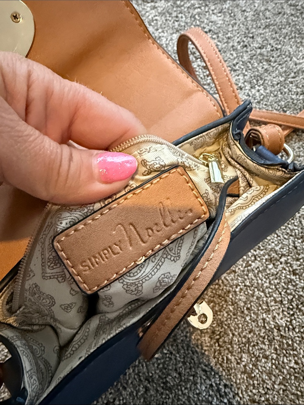 Simply Noelle Navy and Brown Round Crossbody Bag - Picture 9 of 16